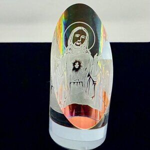 B.J. Crystal figurine art glass etched rainbow Jesus religious god